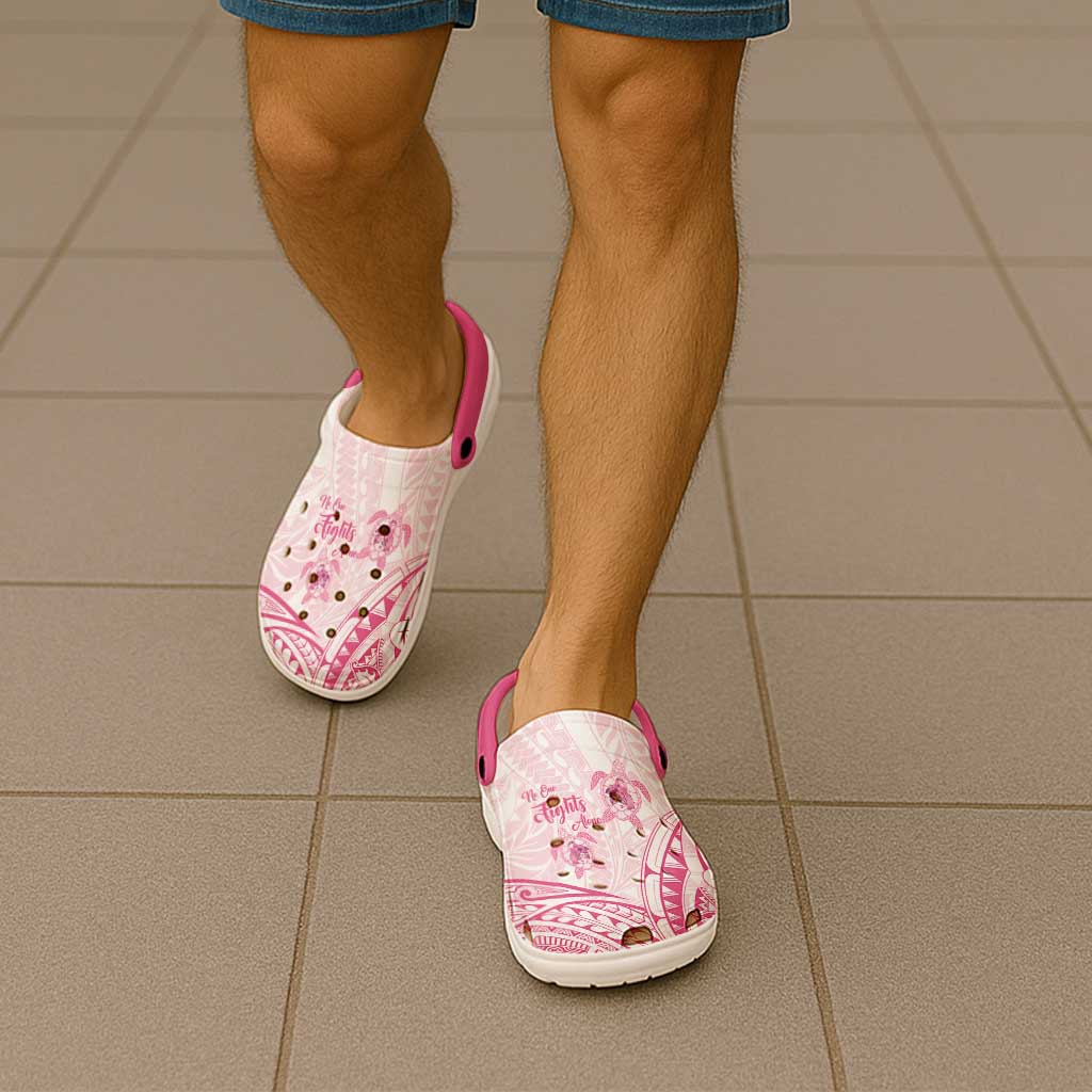 Polynesia Breast Cancer Awareness Clogs Shoes No One Fights Alone Turtle Ribbon -  Black Version