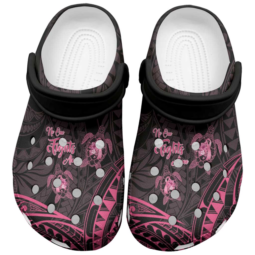 Polynesia Breast Cancer Awareness Clogs Shoes No One Fights Alone Turtle Ribbon - White Version LT14 White - Polynesian Pride