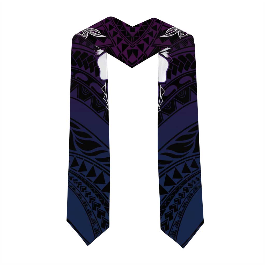 Polynesia Floral Tattoo Graduation Stole With Purple Gradient Plumeria LT05 - Polynesian Pride