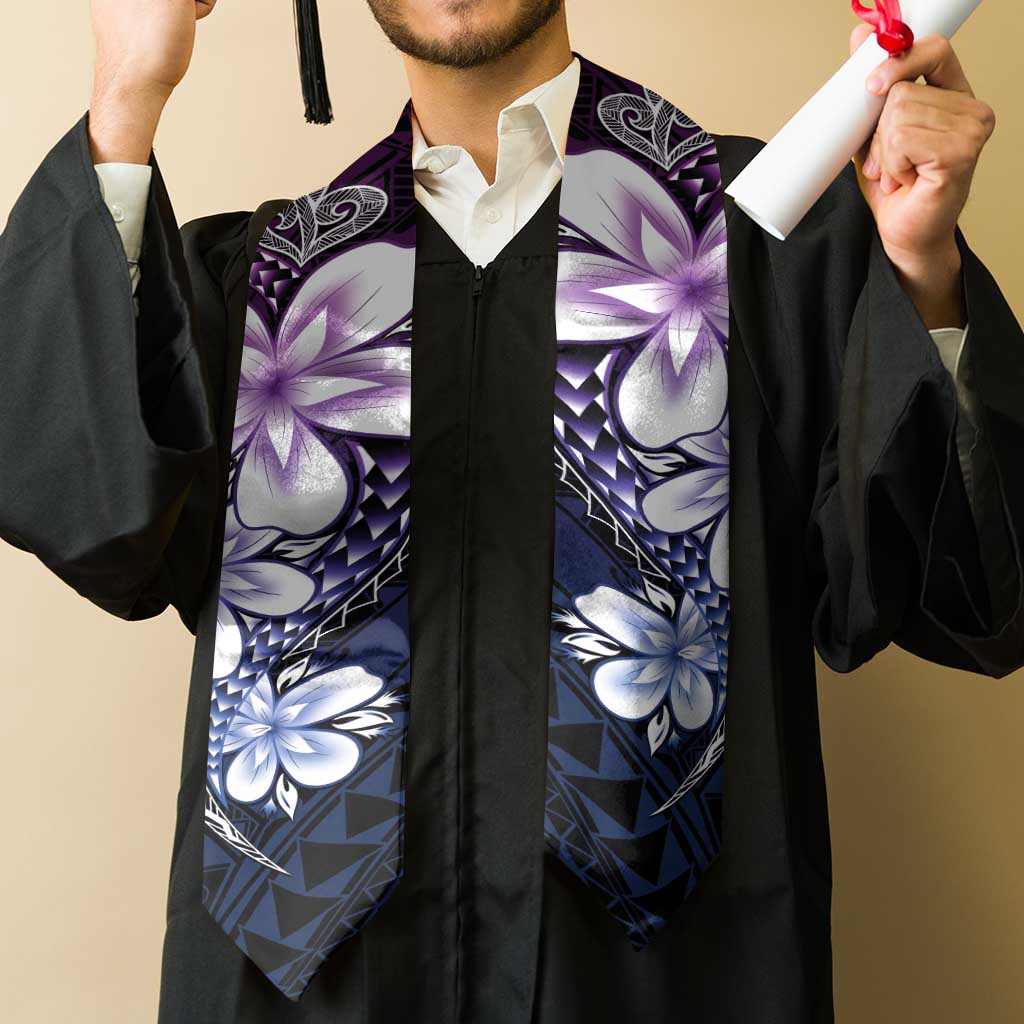 Polynesia Floral Tattoo Graduation Stole With Purple Gradient Plumeria LT05 - Polynesian Pride