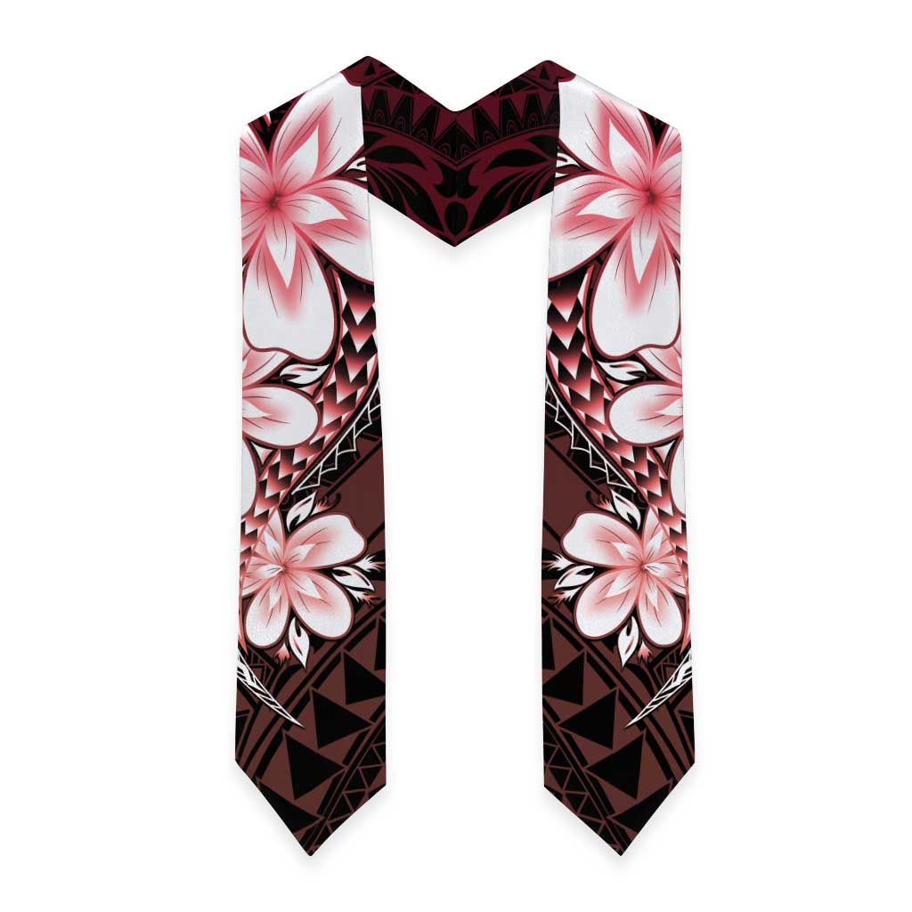 Polynesia Floral Tattoo Graduation Stole With Red Gradient Plumeria LT05 - Polynesian Pride