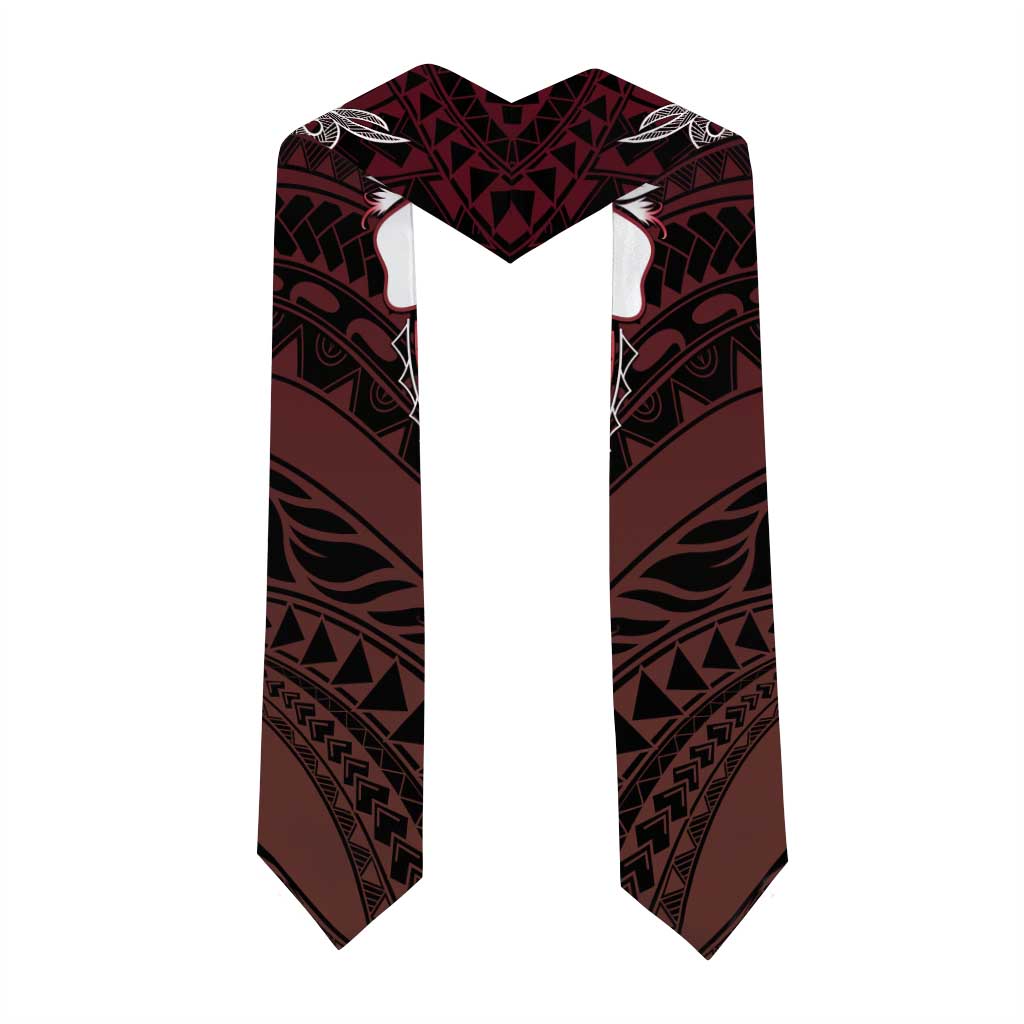 Polynesia Floral Tattoo Graduation Stole With Red Gradient Plumeria LT05 - Polynesian Pride
