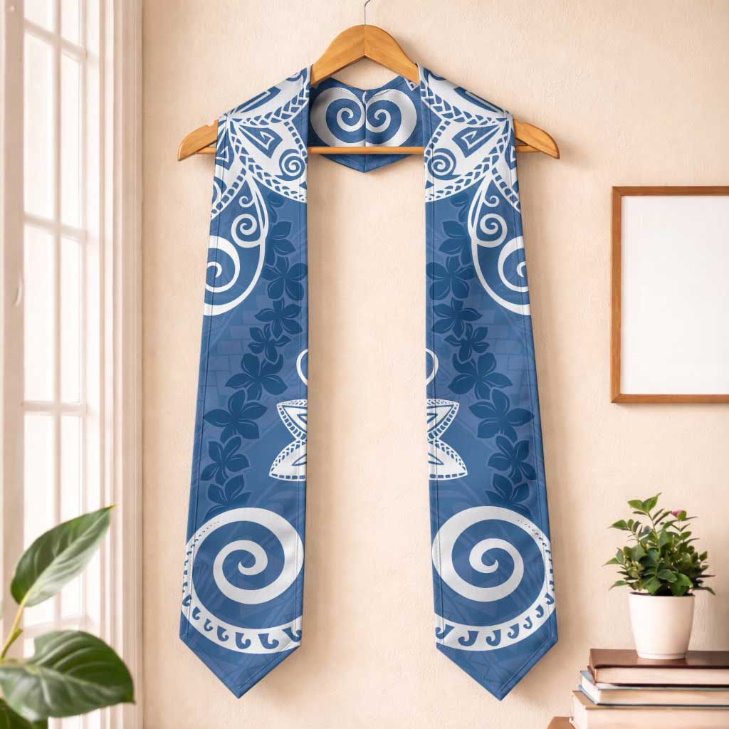 Polynesia Graduation Stole Blue Floral Pattern LT05 One Size Blue - Polynesian Pride