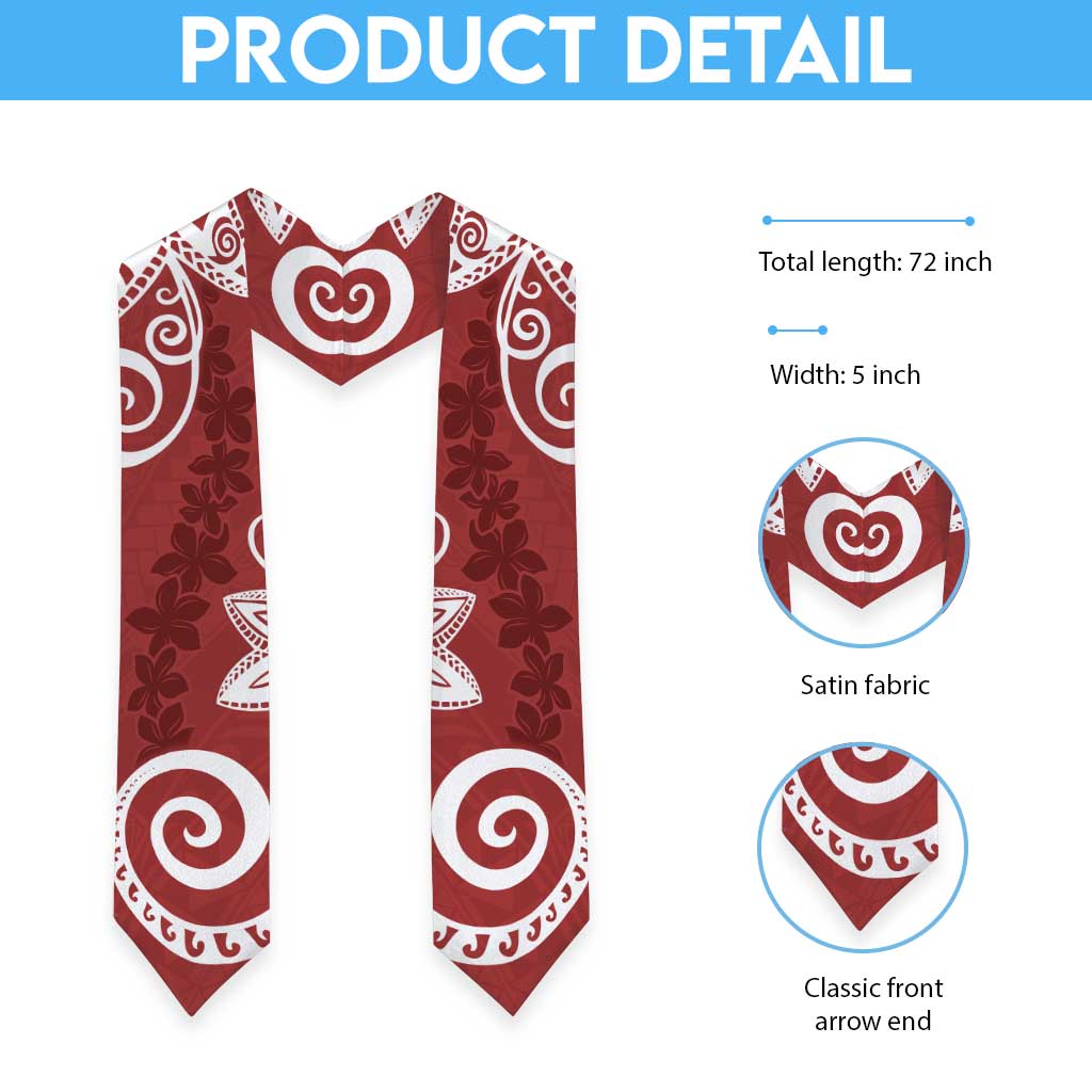 Polynesia Graduation Stole Red Floral Pattern LT05 - Polynesian Pride