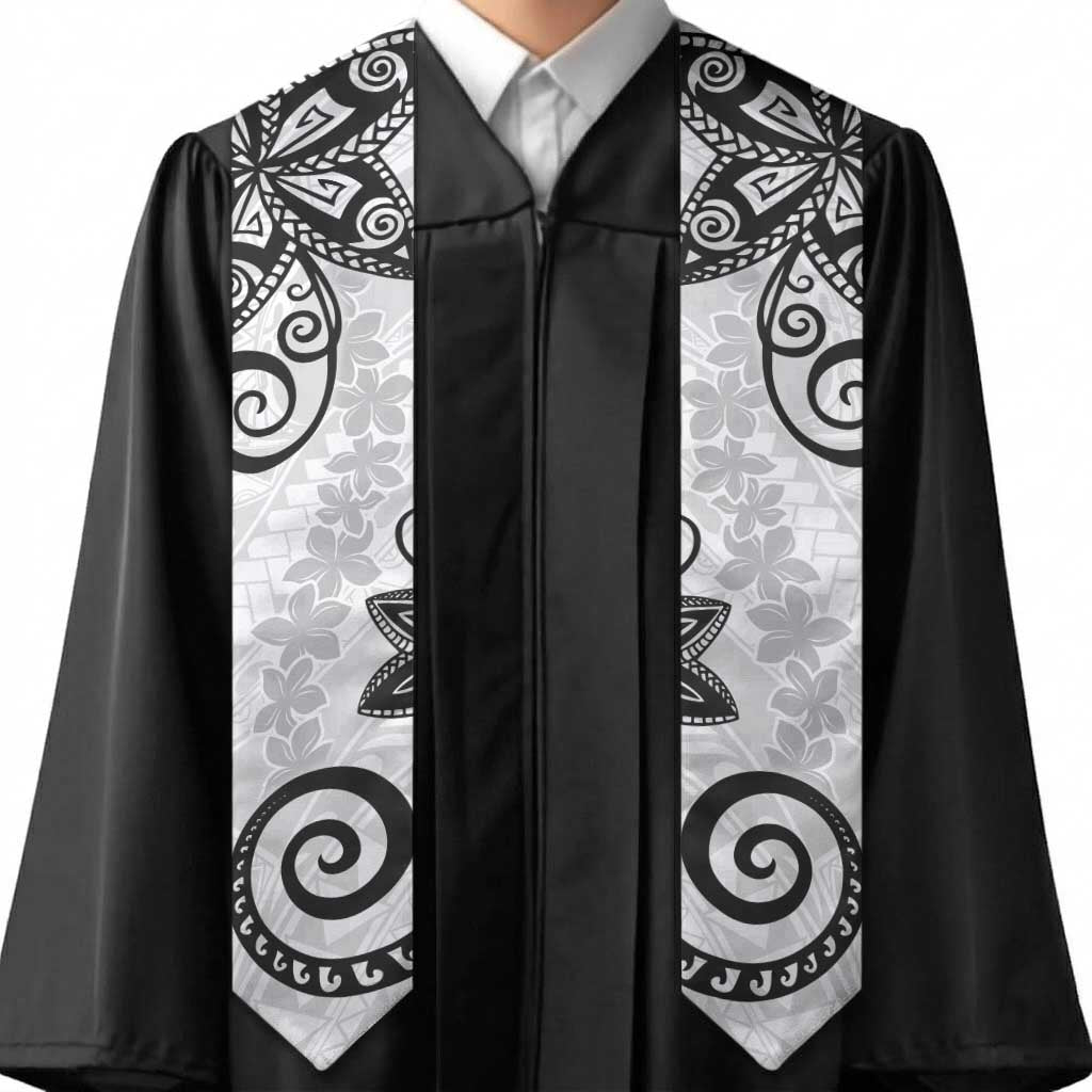 Polynesia Graduation Stole White Floral Pattern LT05 - Polynesian Pride