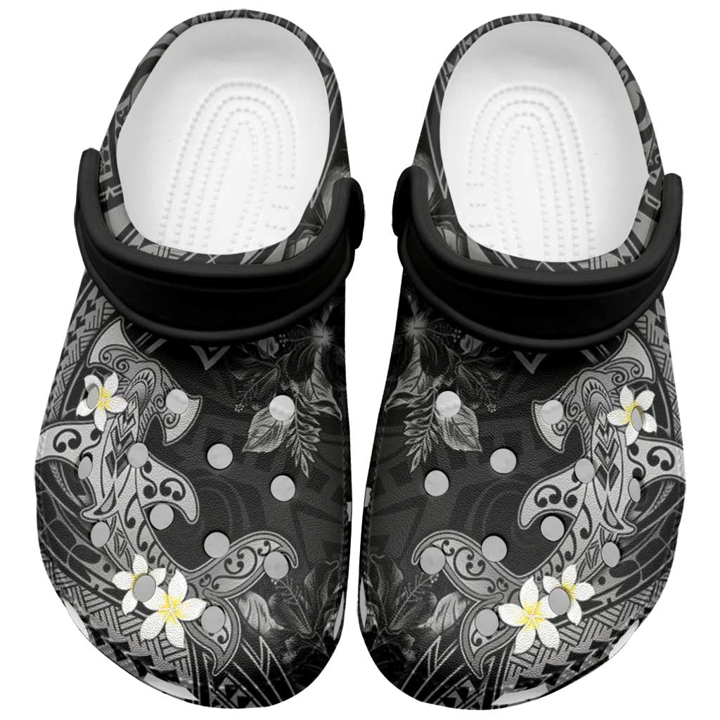 Polynesia Hammerhead Shark Clogs Shoes Tropical Flowers Tribal Pattern Black LT05 Black - Polynesian Pride