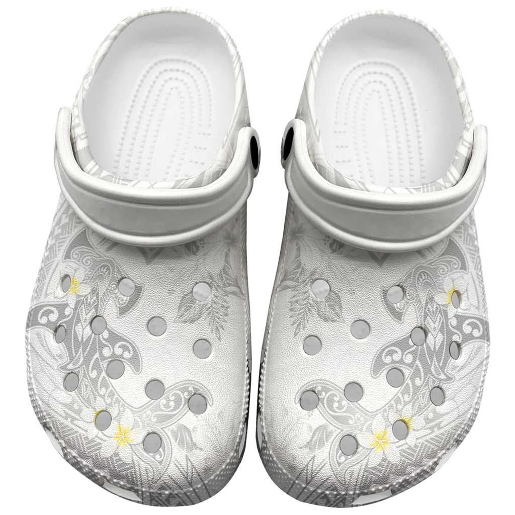 Polynesia Hammerhead Shark Clogs Shoes Tropical Flowers Tribal Pattern White - Polynesian Pride