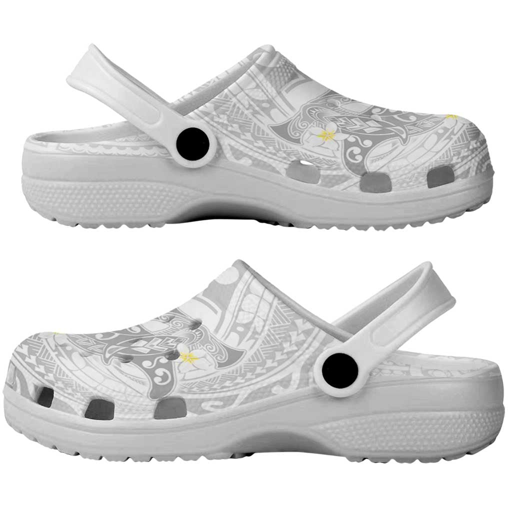 Polynesia Hammerhead Shark Clogs Shoes Tropical Flowers Tribal Pattern White LT05 - Polynesian Pride