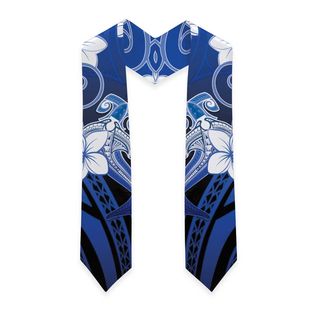 Polynesia Hammerhead Shark Graduation Stole Blue Tribal Pattern With Plumeria LT05 - Polynesian Pride