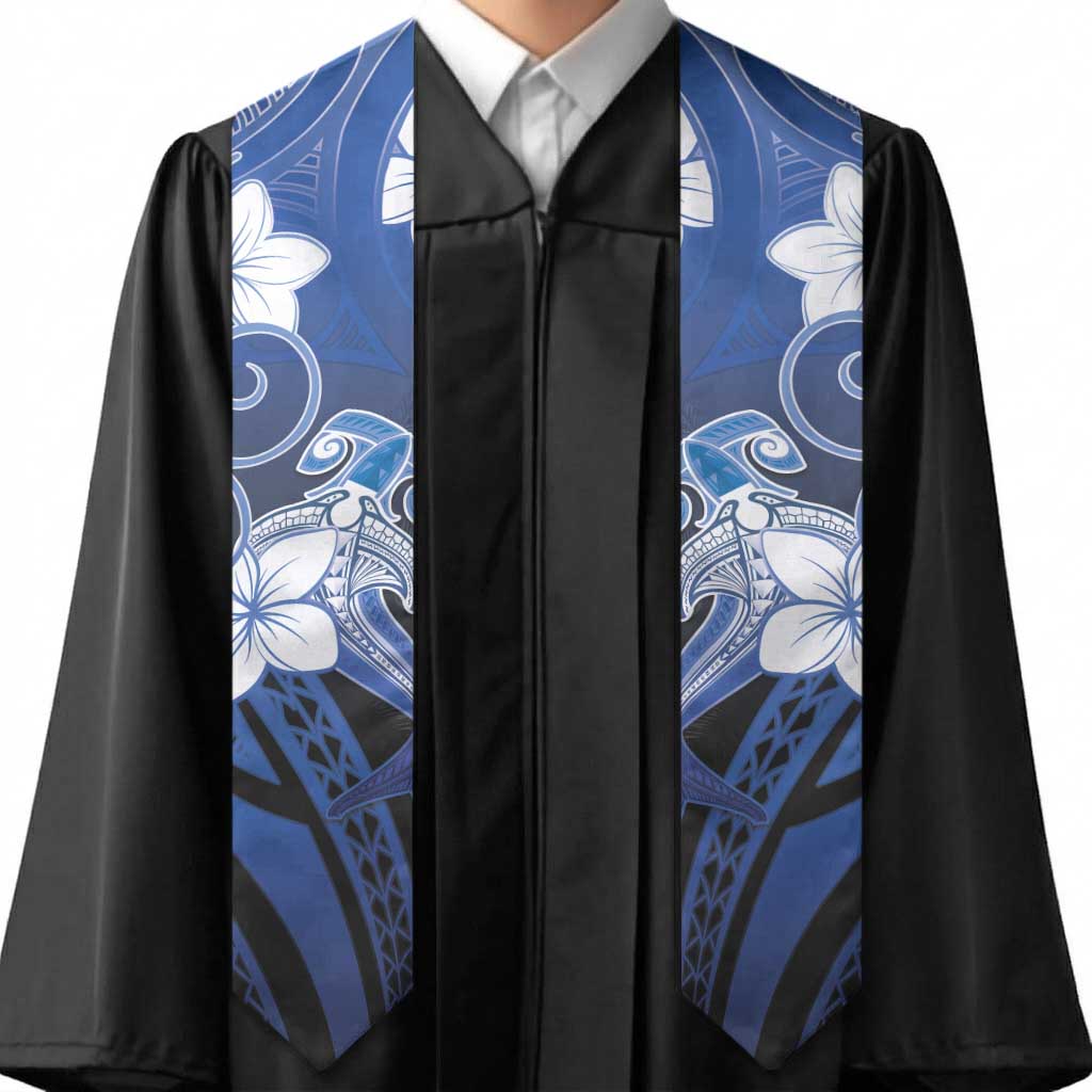 Polynesia Hammerhead Shark Graduation Stole Blue Tribal Pattern With Plumeria LT05 - Polynesian Pride