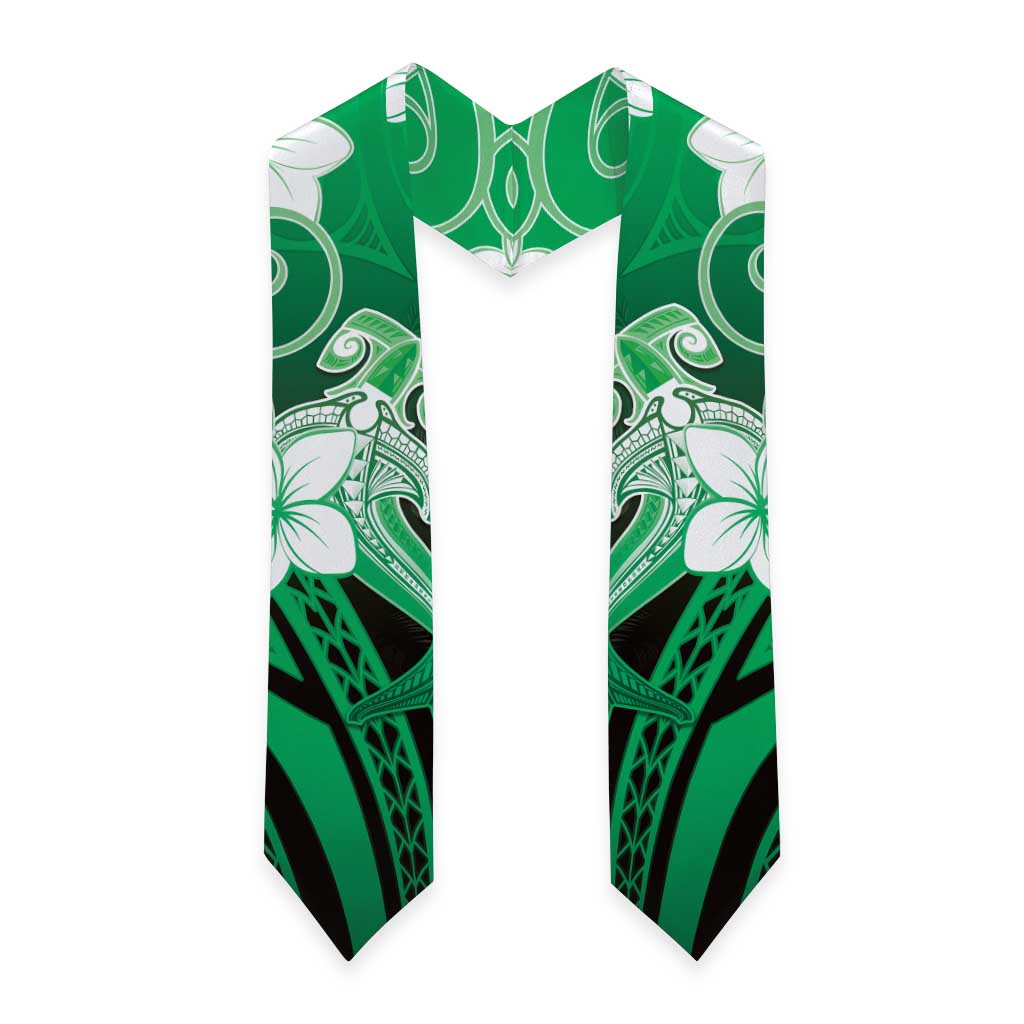 Polynesia Hammerhead Shark Graduation Stole Green Tribal Pattern With Plumeria LT05 - Polynesian Pride