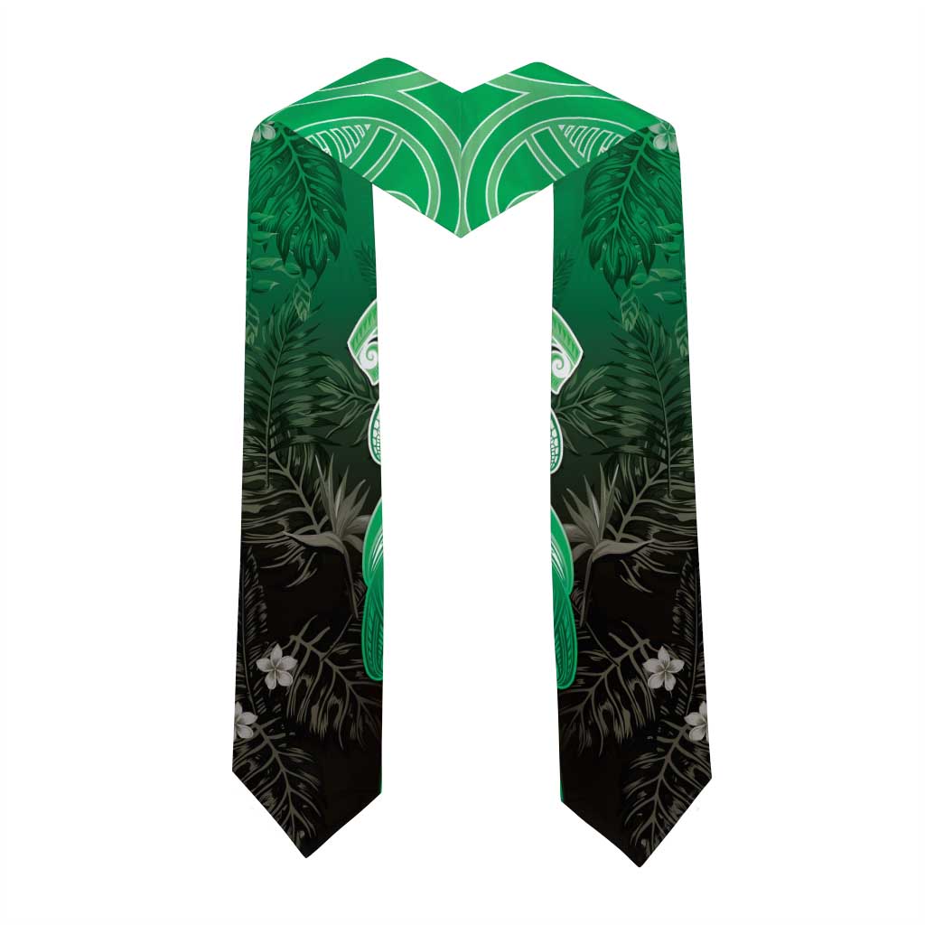 Polynesia Hammerhead Shark Graduation Stole Green Tribal Pattern With Plumeria LT05 - Polynesian Pride