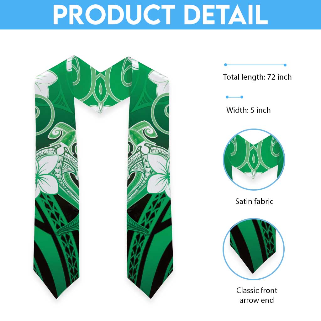 Polynesia Hammerhead Shark Graduation Stole Green Tribal Pattern With Plumeria LT05 - Polynesian Pride