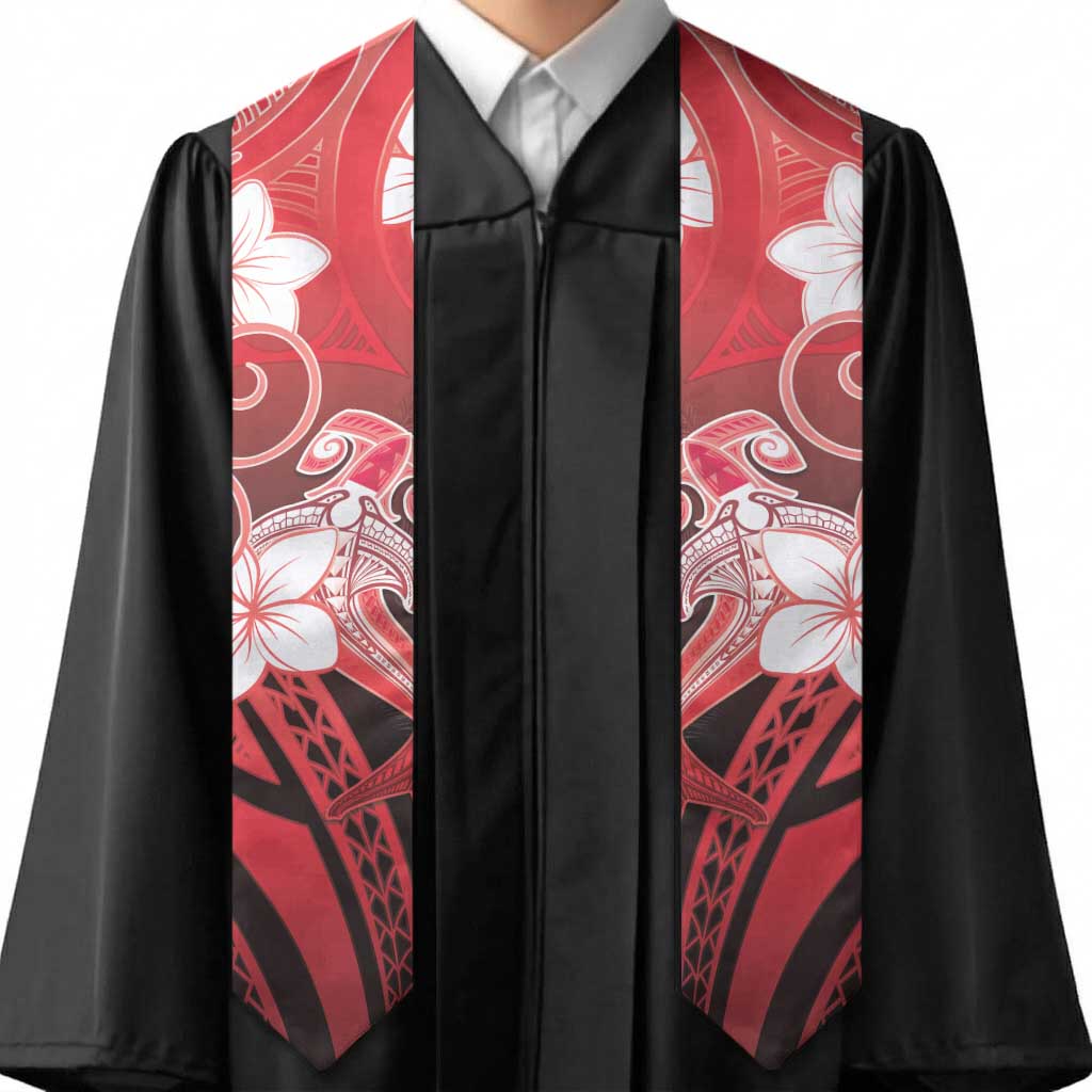 Polynesia Hammerhead Shark Graduation Stole Red Tribal Pattern With Plumeria LT05 - Polynesian Pride