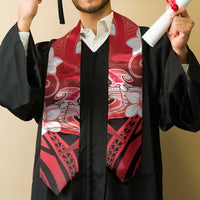 Polynesia Hammerhead Shark Graduation Stole Red Tribal Pattern With Plumeria LT05 - Polynesian Pride
