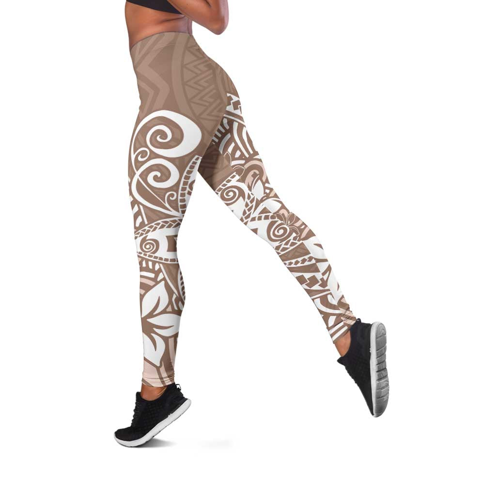 Polynesia Leggings Plumeria Beige Curves LT7 Beige - Polynesian Pride