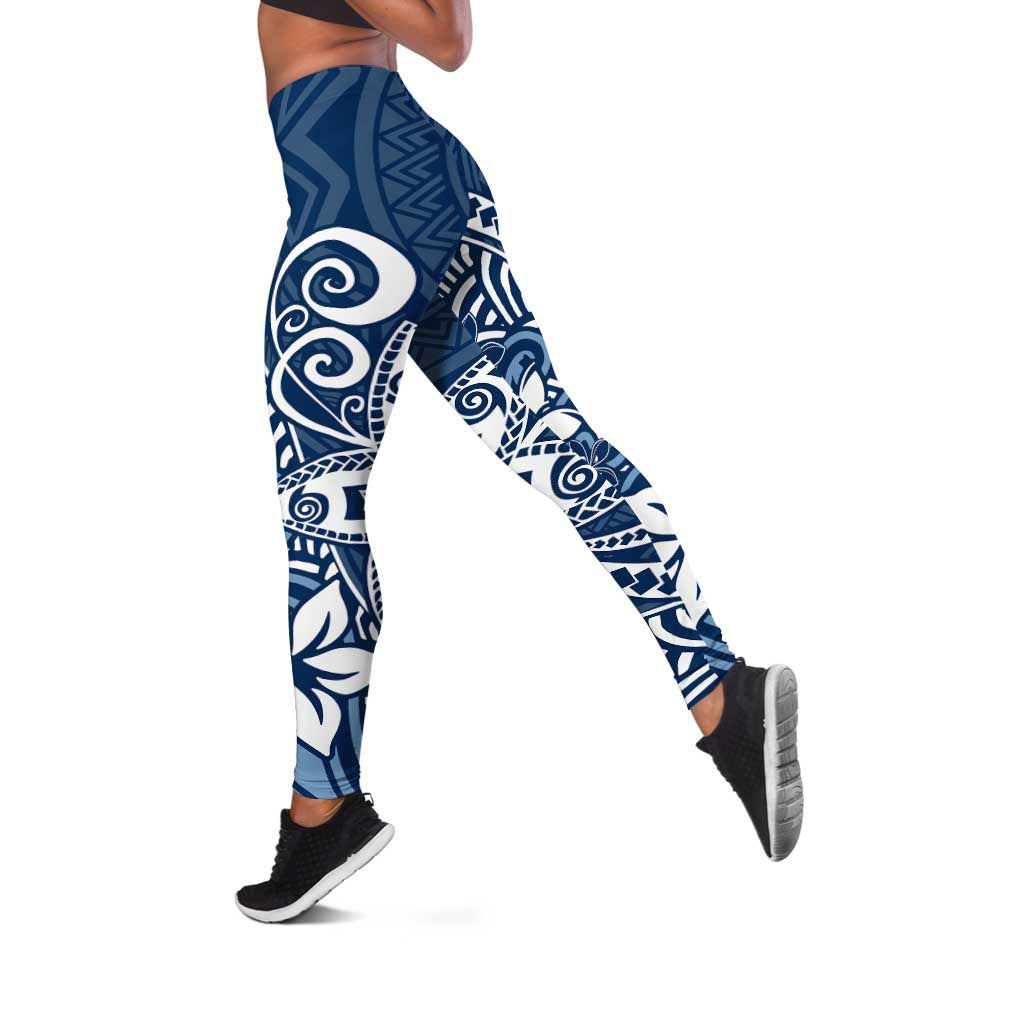 Polynesia Leggings Plumeria Blue Curves
