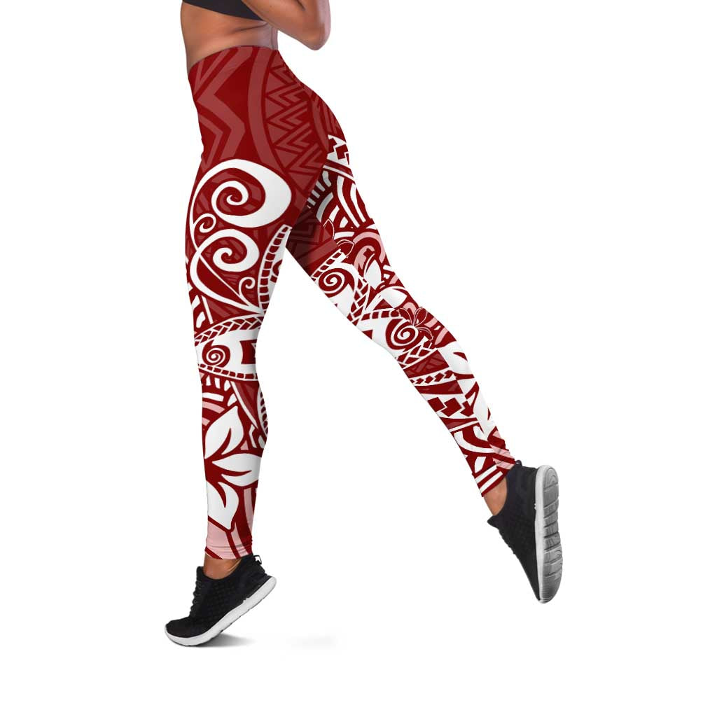 Polynesia Leggings Plumeria Red Curves LT7 Red - Polynesian Pride