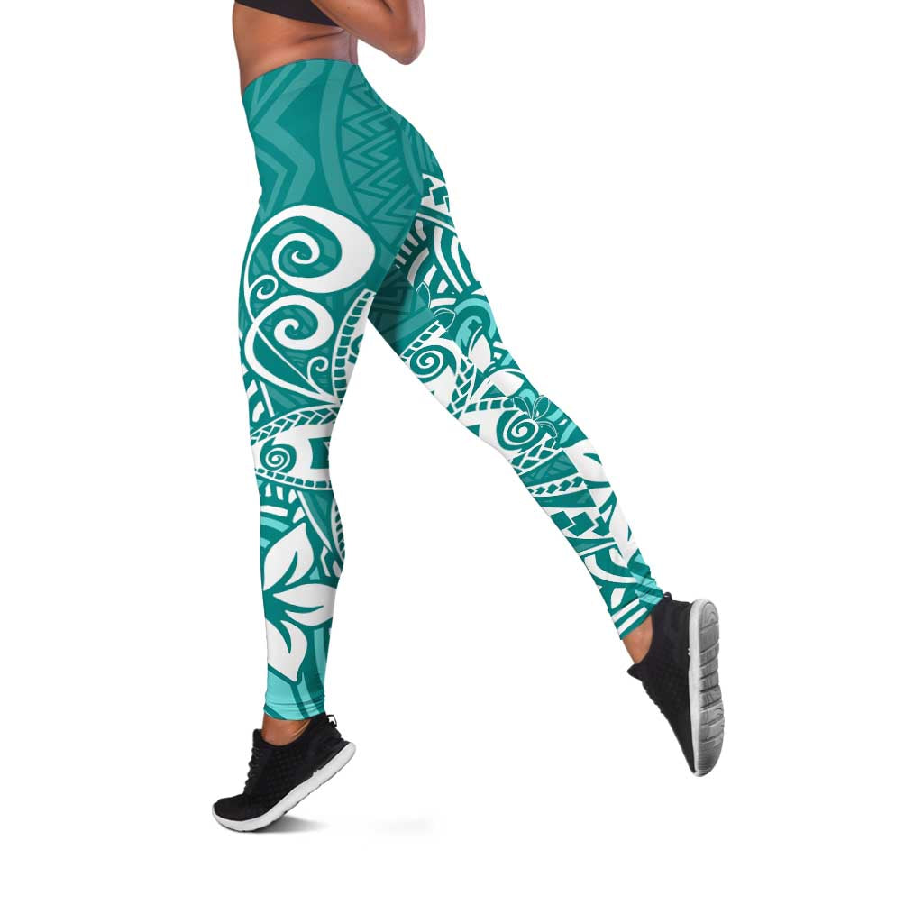 Polynesia Leggings Plumeria Teal Curves LT7 Teal - Polynesian Pride