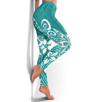 Polynesia Leggings Plumeria Teal Curves LT7 - Polynesian Pride