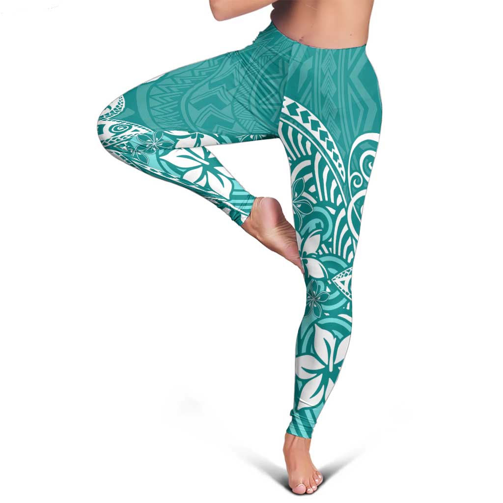 Polynesia Leggings Plumeria Teal Curves LT7 - Polynesian Pride
