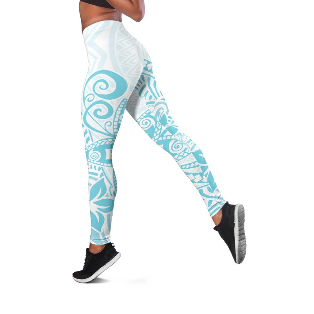 Polynesia Leggings Plumeria Turquoise Curves LT7 Turquoise - Polynesian Pride