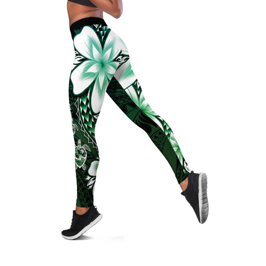 Polynesia Romantic Valentine Leggings Sea Turtle Couple With Aqua Gradient Plumeria LT05 Aqua - Polynesian Pride