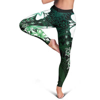 Polynesia Romantic Valentine Leggings Sea Turtle Couple With Aqua Gradient Plumeria LT05 - Polynesian Pride
