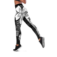 Polynesia Romantic Valentine Leggings Sea Turtle Couple With Black Plumeria LT05 Black - Polynesian Pride