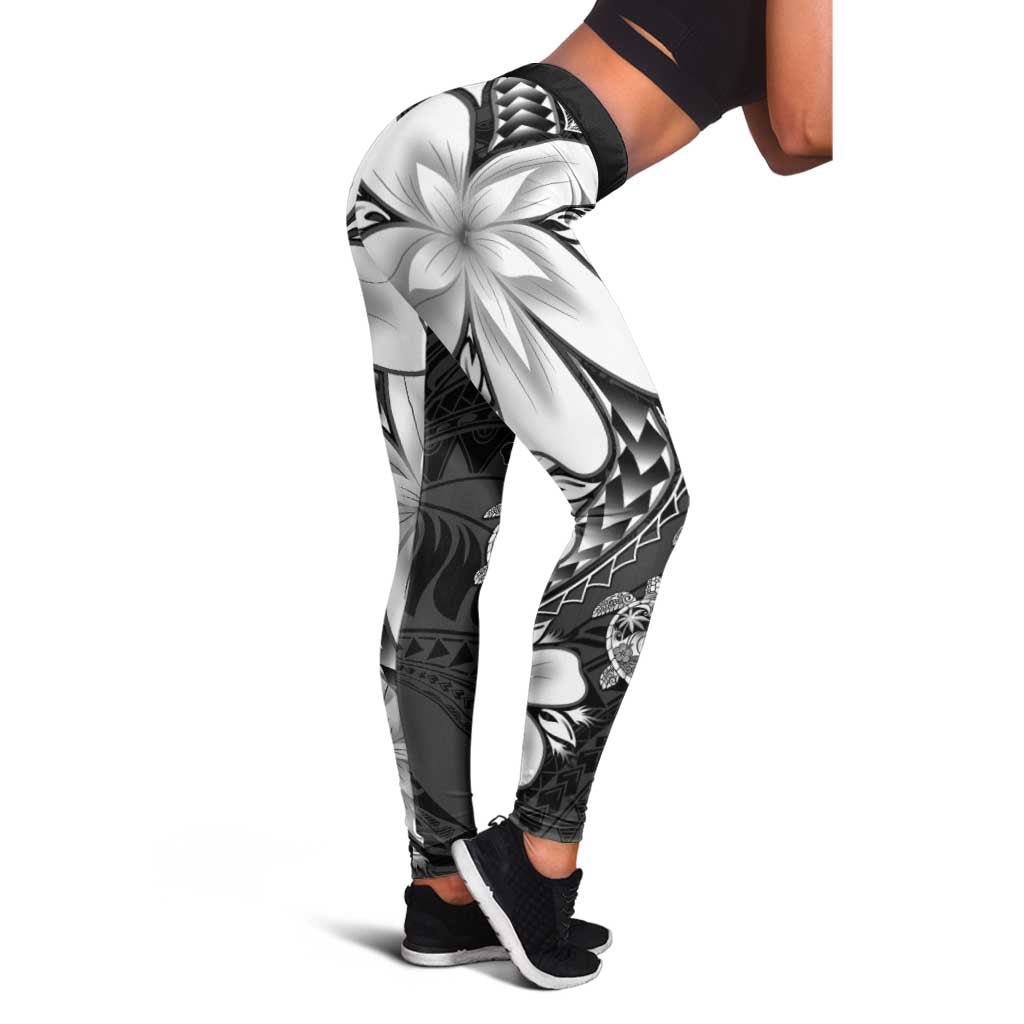 Polynesia Romantic Valentine Leggings Sea Turtle Couple With Black Plumeria LT05 - Polynesian Pride