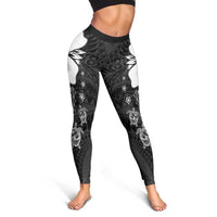 Polynesia Romantic Valentine Leggings Sea Turtle Couple With Black Plumeria LT05 - Polynesian Pride