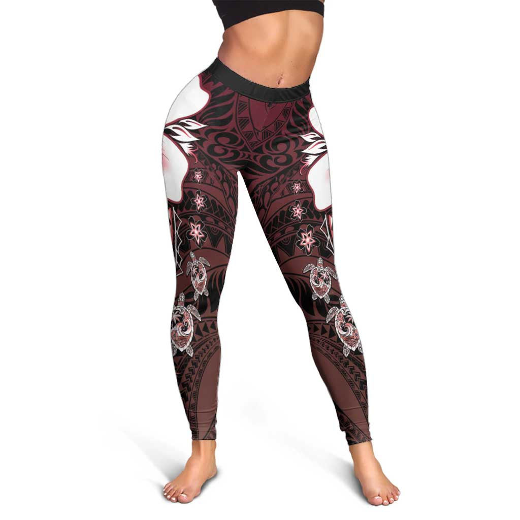 Polynesia Romantic Valentine Leggings Sea Turtle Couple With Red Gradient Plumeria