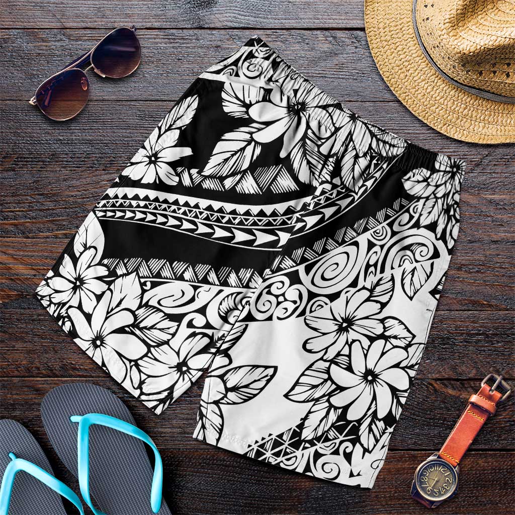 Polynesia Shorts for Men Polynesian Tropical Flowers Black Pastel Vibes - Polynesian Pride