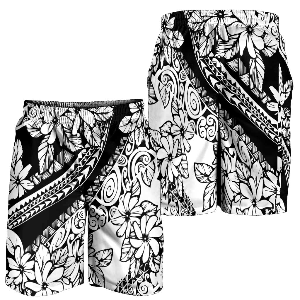 Polynesia Shorts for Men Polynesian Tropical Flowers Black Pastel Vibes - Polynesian Pride