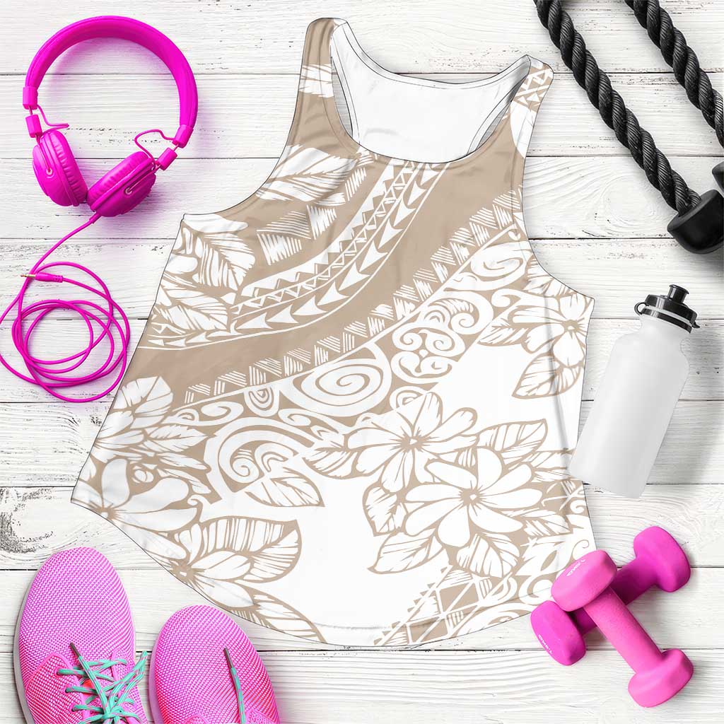 Polynesia Women Racerback Tank Polynesian Tropical Flowers Beige Pastel Vibes - Polynesian Pride