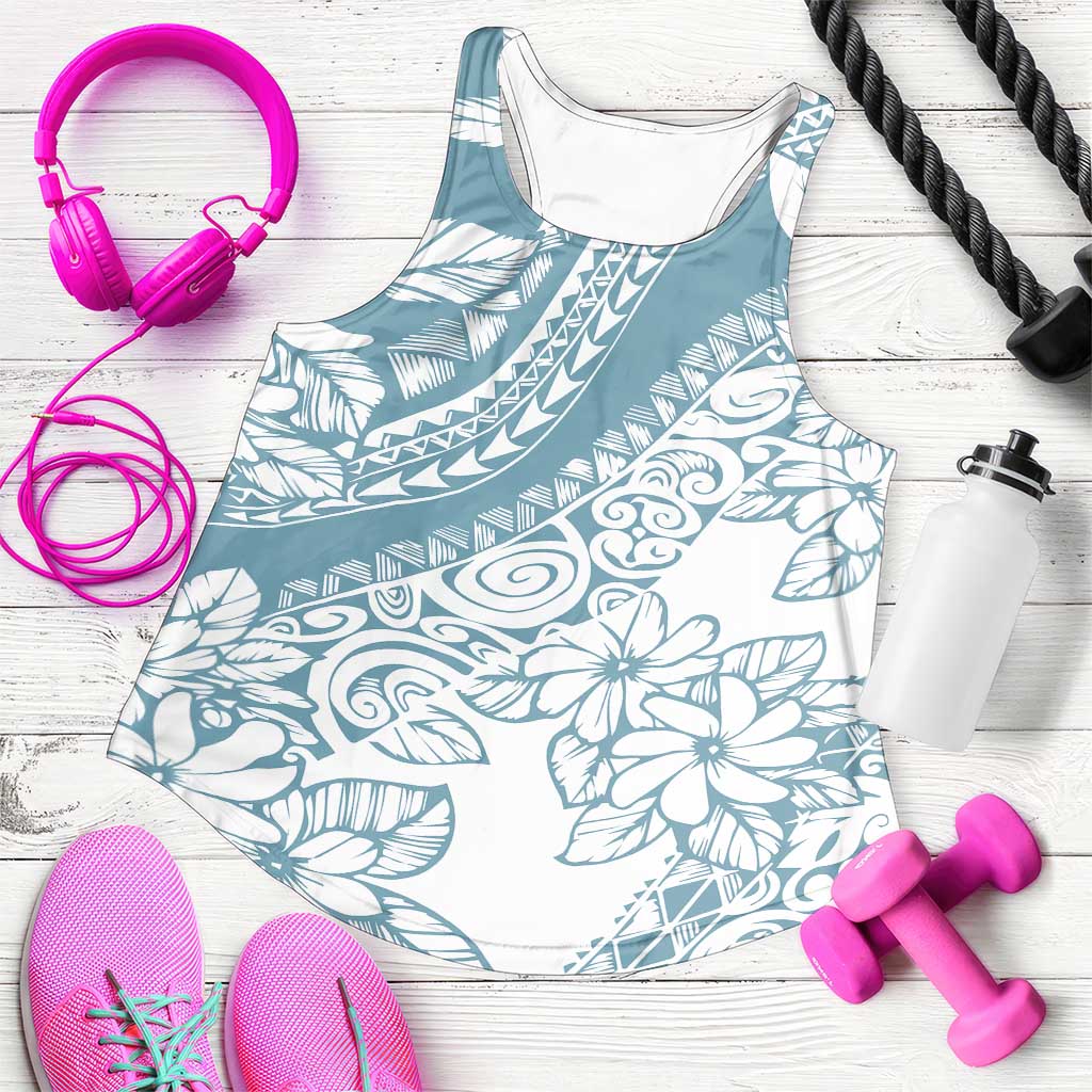 Polynesia Women Racerback Tank Polynesian Tropical Flowers Blue Pastel Vibes LT14 Blue - Polynesian Pride