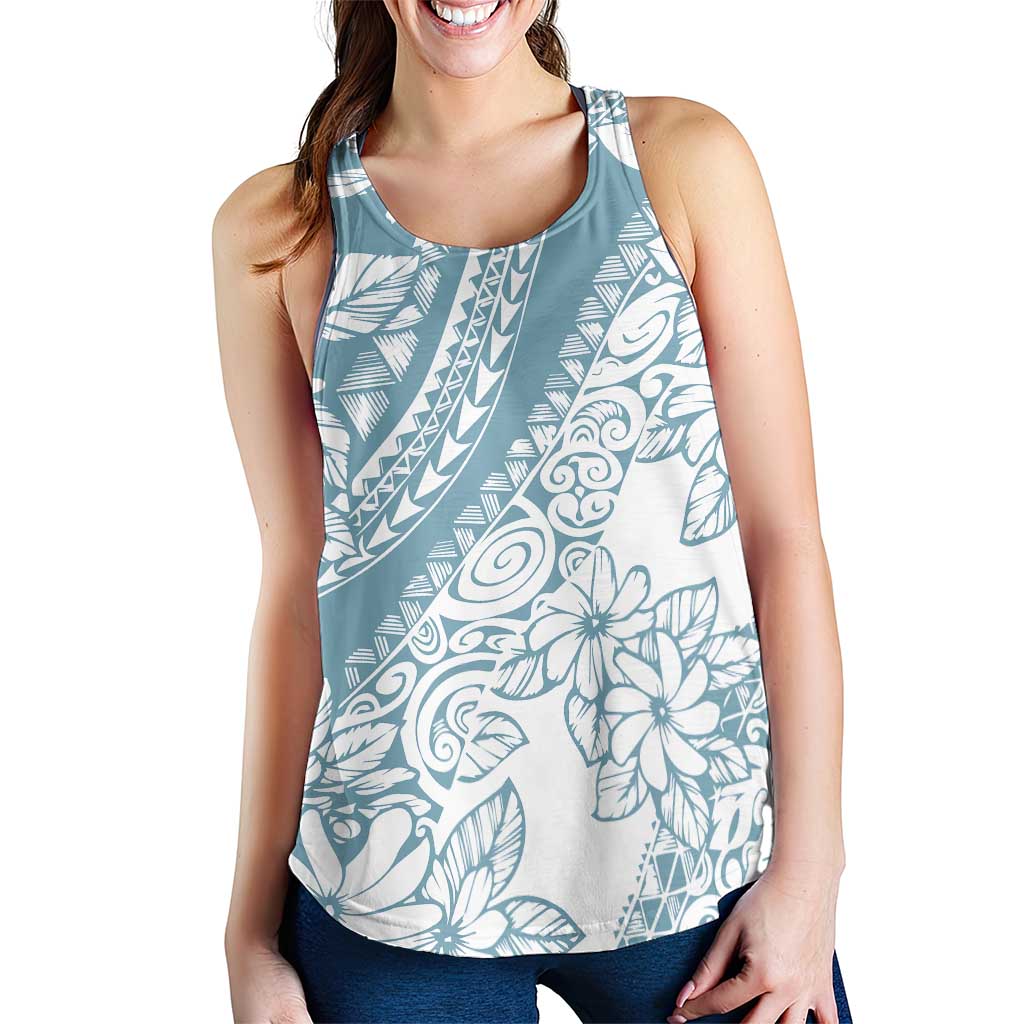 Polynesia Women Racerback Tank Polynesian Tropical Flowers Blue Pastel Vibes LT14 - Polynesian Pride