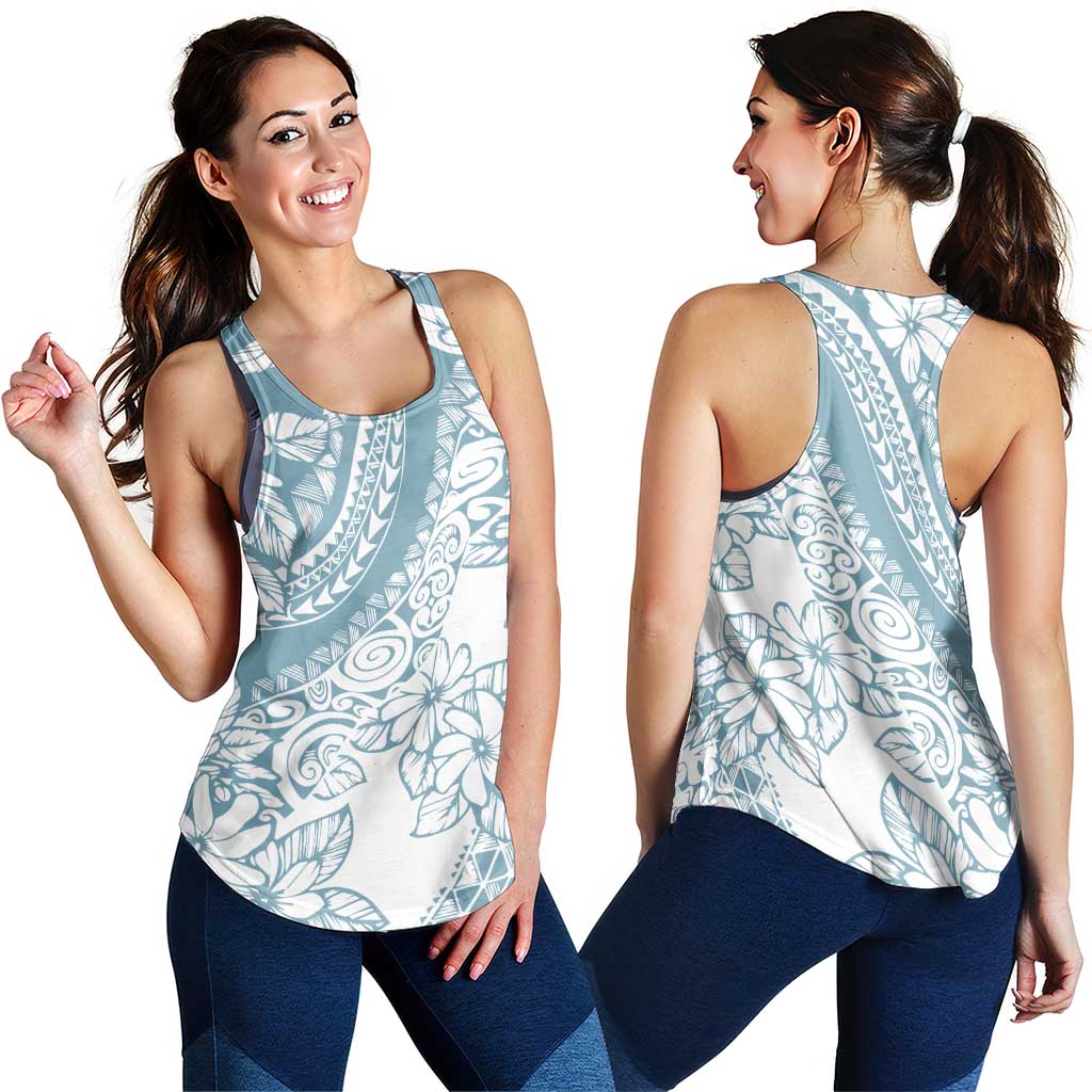 Polynesia Women Racerback Tank Polynesian Tropical Flowers Blue Pastel Vibes LT14 - Polynesian Pride
