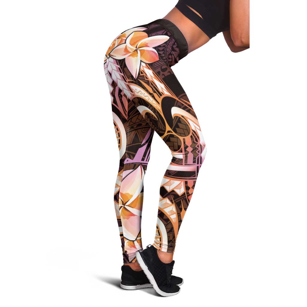 Polynesian Art Tattoo Leggings Plumeria Flowers Peach Gradient LT05 - Polynesian Pride