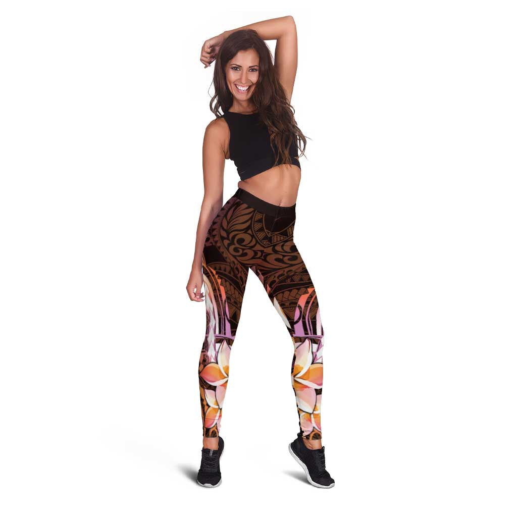 Polynesian Art Tattoo Leggings Plumeria Flowers Peach Gradient LT05 - Polynesian Pride