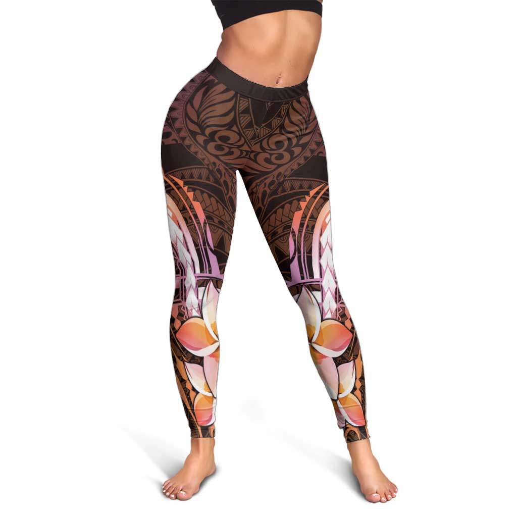 Polynesian Art Tattoo Leggings Plumeria Flowers Peach Gradient LT05 - Polynesian Pride