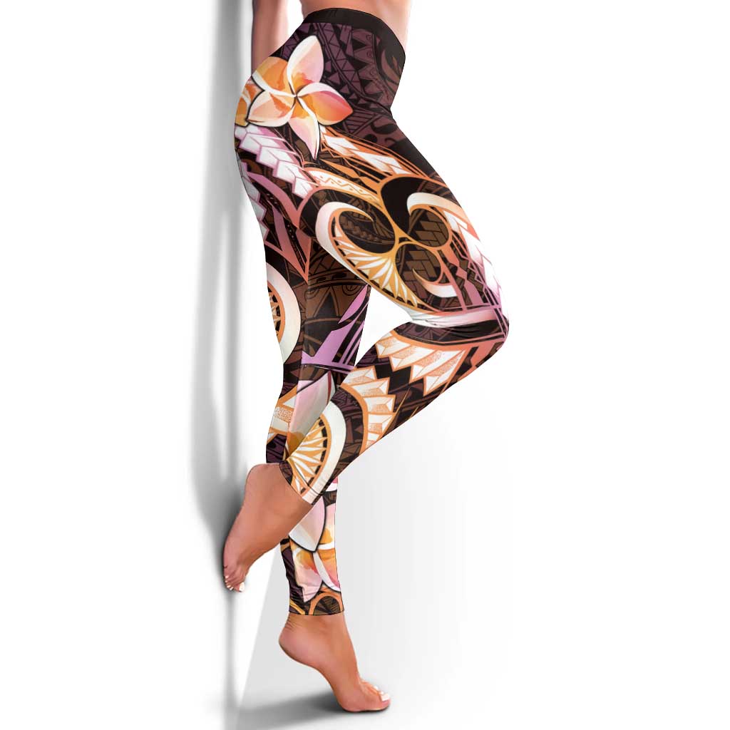 Polynesian Art Tattoo Leggings Plumeria Flowers Peach Gradient LT05 - Polynesian Pride