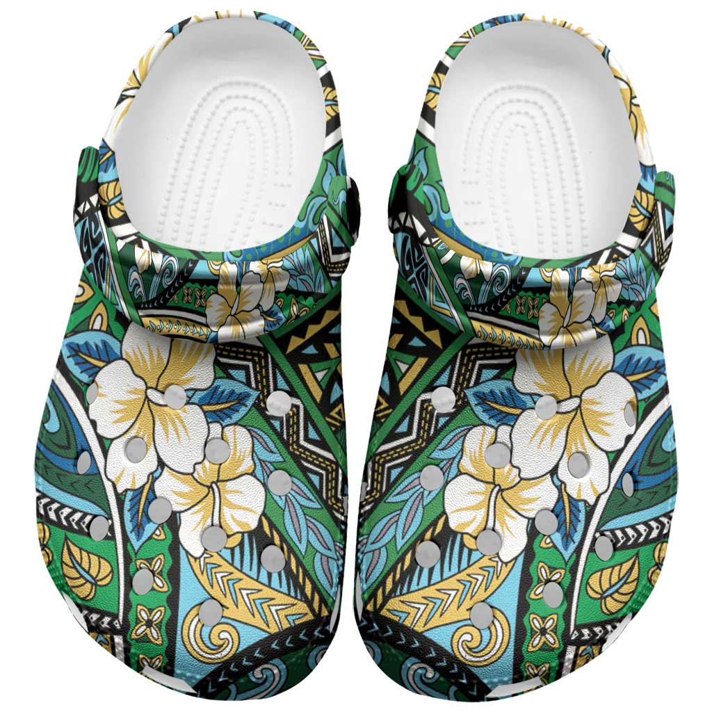 Polynesian Hibiscus Tropical Green Floral Clogs Shoes Tribal Pattern - Polynesian Pride