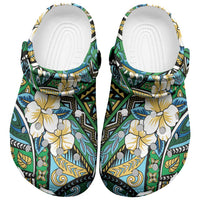 Polynesian Hibiscus Tropical Green Floral Clogs Shoes Tribal Pattern - Polynesian Pride