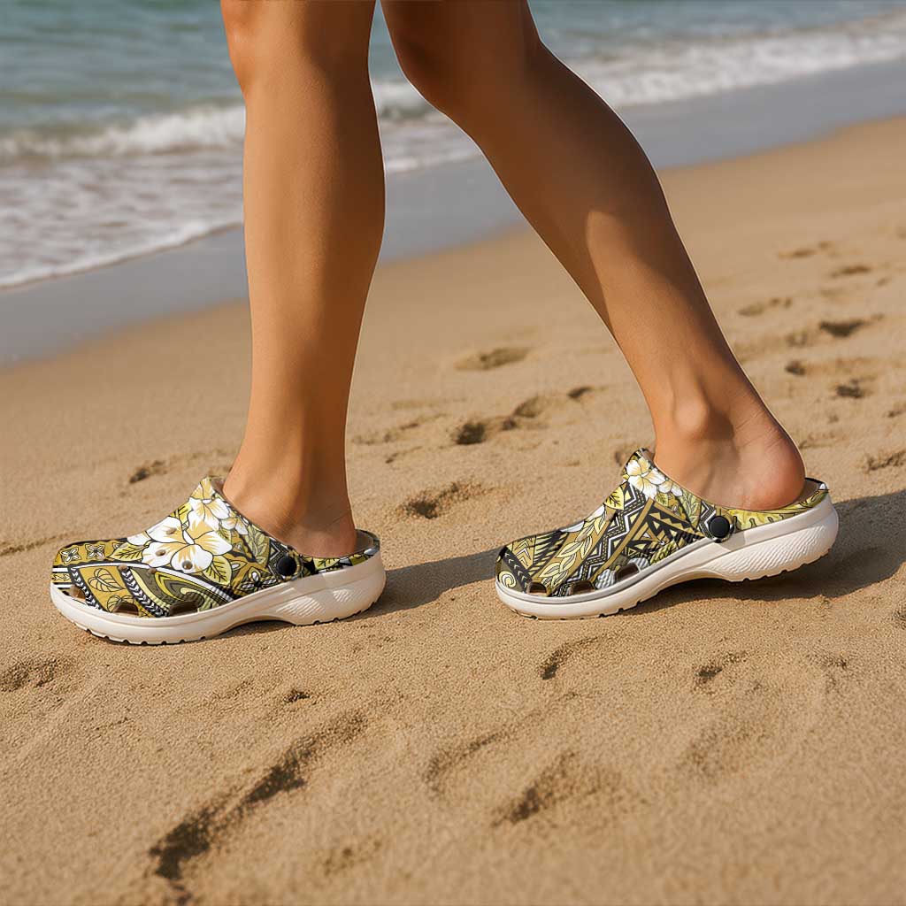 Polynesian Hibiscus Tropical Yellow Floral Clogs Shoes Tribal Pattern - Polynesian Pride