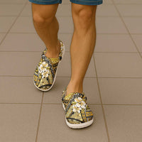 Polynesian Hibiscus Tropical Yellow Floral Clogs Shoes Tribal Pattern - Polynesian Pride