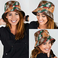 Polynesian Monstera Tiare Floral Bucket Hat Chocolate Brown Tropical Plaid - Polynesian Pride