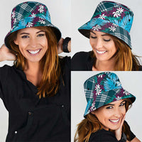 Polynesian Monstera Tiare Floral Bucket Hat Dark Teal Tropical Plaid - Polynesian Pride