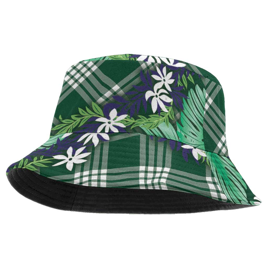 Polynesian Monstera Tiare Floral Bucket Hat Forest Green Tropical Plaid - Polynesian Pride