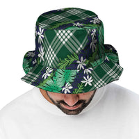 Polynesian Monstera Tiare Floral Bucket Hat Forest Green Tropical Plaid - Polynesian Pride